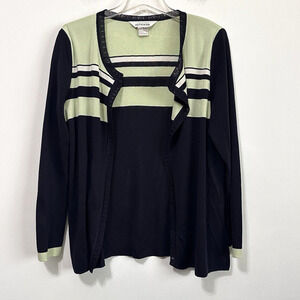 Misook Open Front Knit Cardigan Top M Mint Blue Lace Trim Long Sleeve Party Work